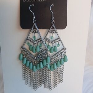 Paparazzi Green and Silver Chandelier Earrings